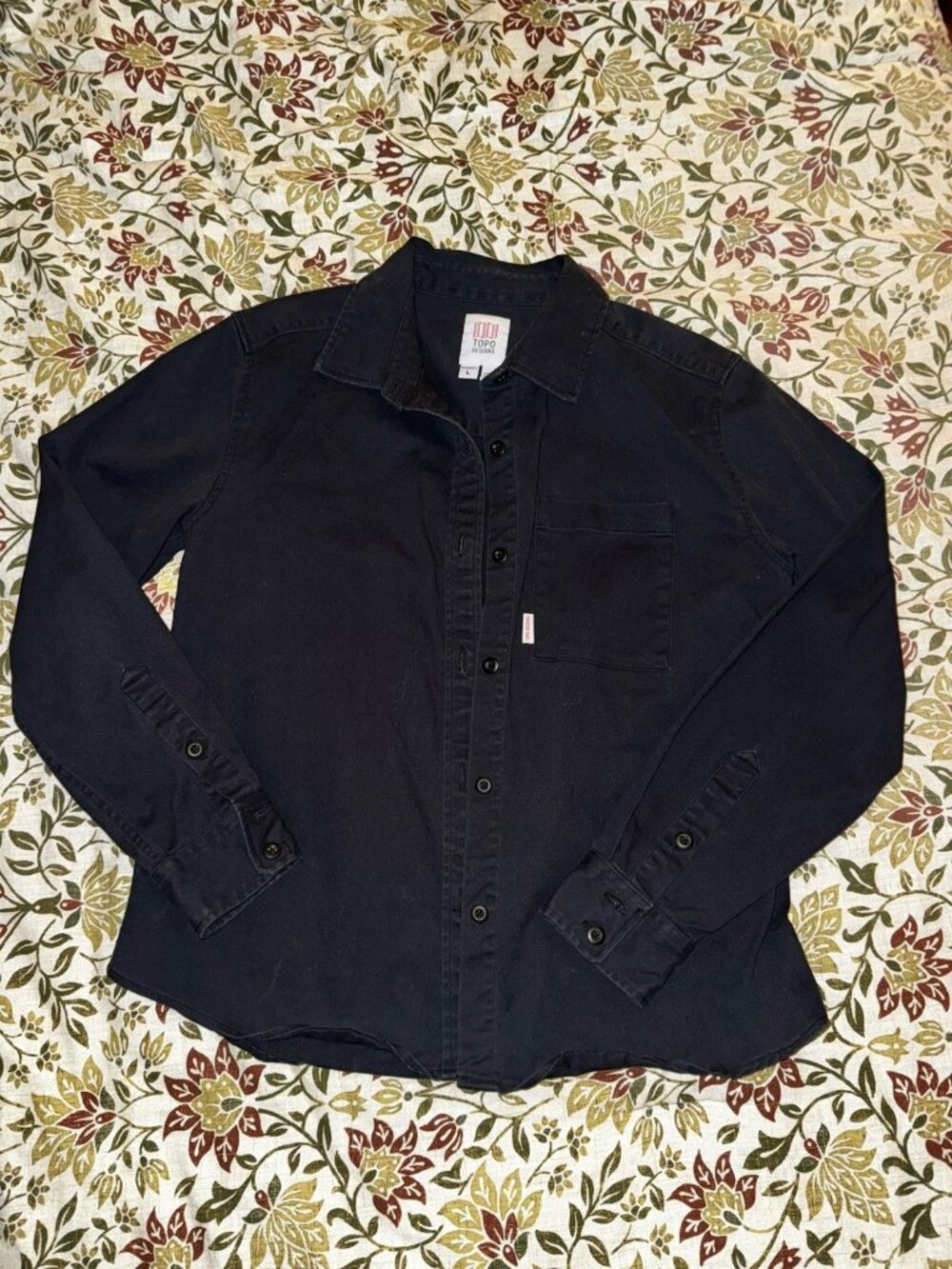 Topo Designs Women's Shirt Large Long Sleeve Canvas Button Cotton Outdoor